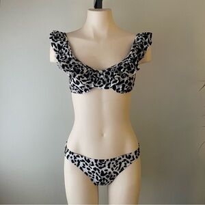 Cabana Del Sol Leopard Print Ruffled Push Up Bikini Swim Swimwear Swimsuit